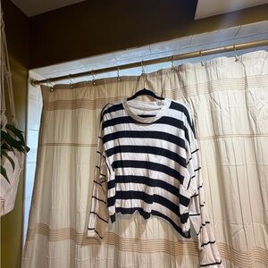 FP Movement Striped Black and White Lightweight Long Sleeve Top- Semi Crop